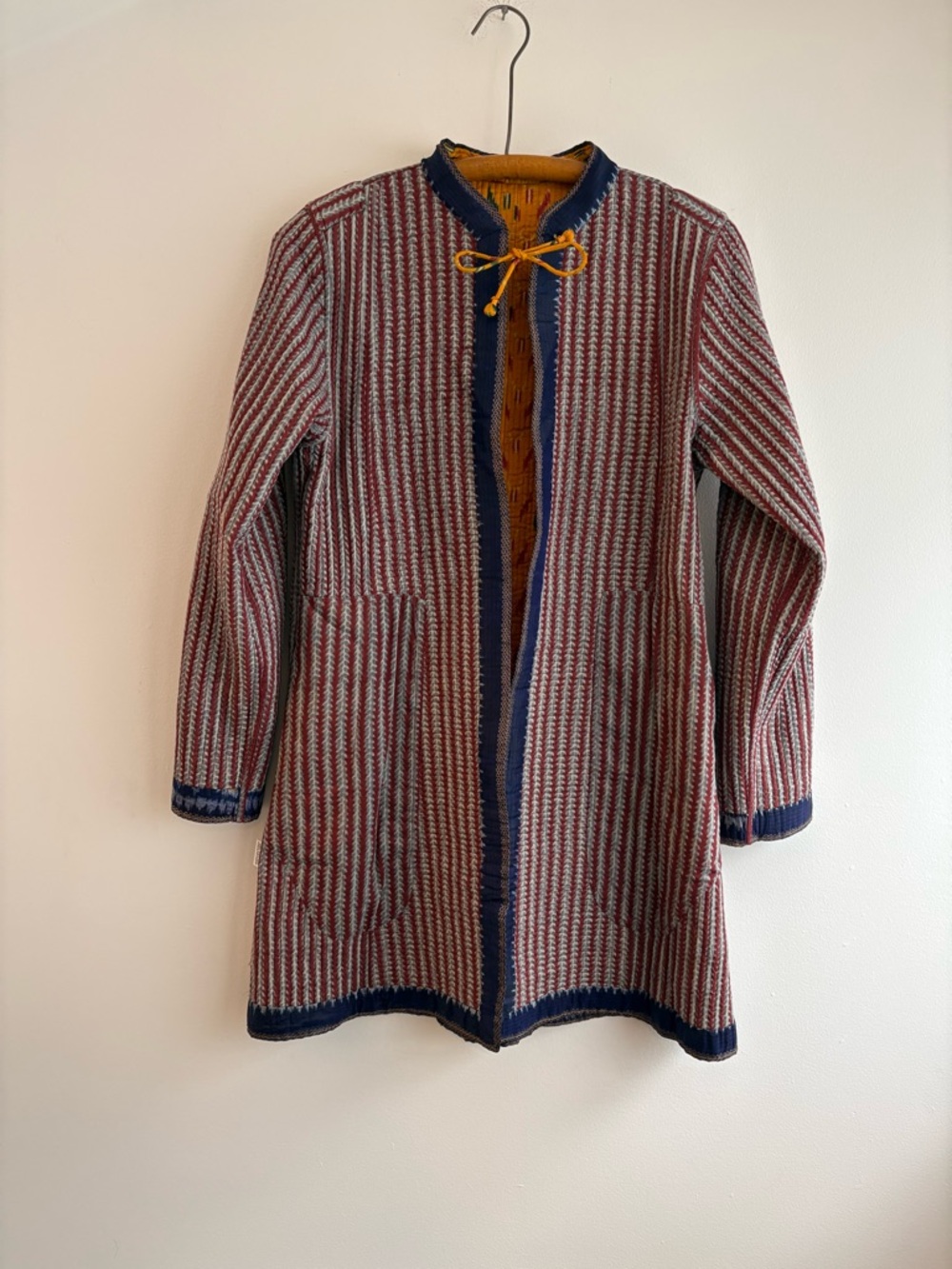 Deadstock silk quilted reversible Indian kantha coat, sz S - NWOT
